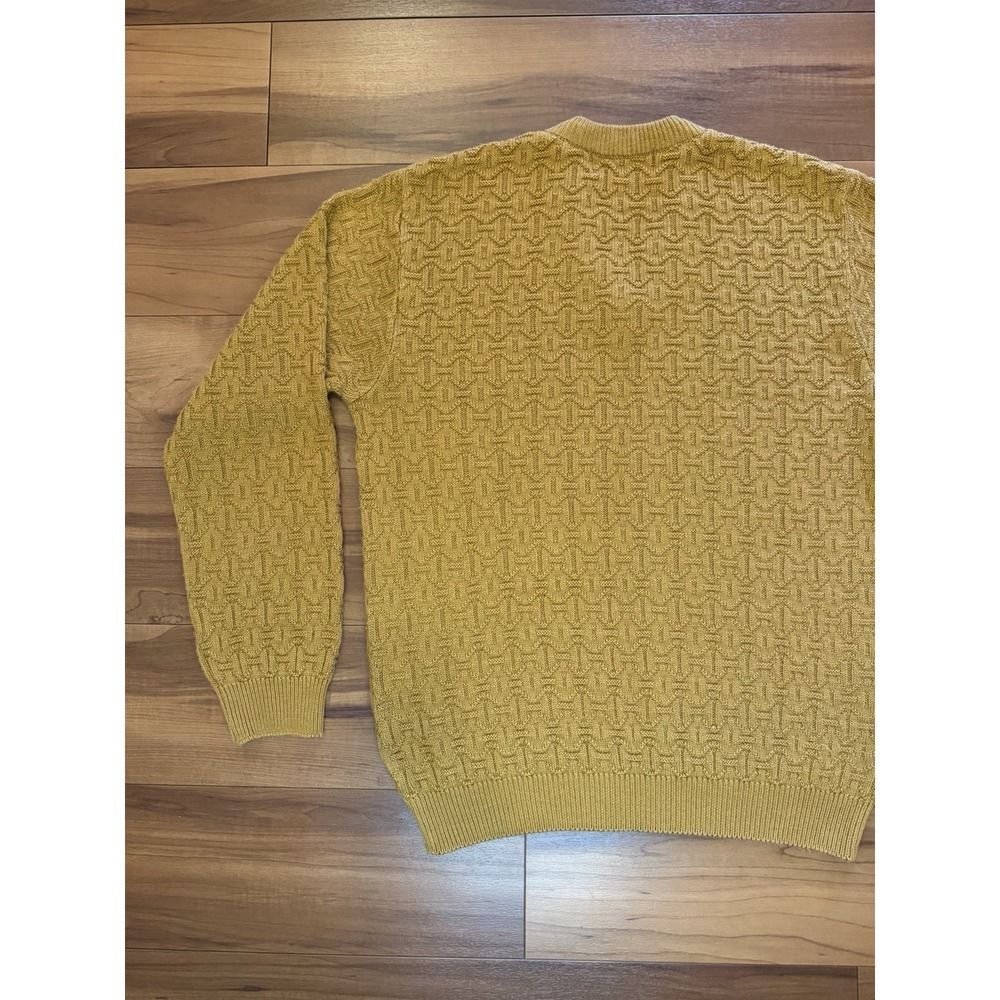 Amino Dino Textured Knit V-Neck Sweater LS Mustard Yellow Men's Size Large L - Picture 8 of 11